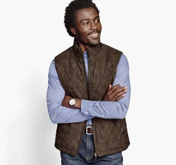 Men Johnston and Murphy Coats Jackets and Vests Upton Reversible Vest Navy Plaidbrown