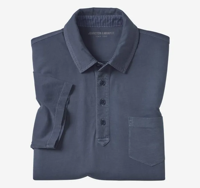 Men Johnston and Murphy Polos and Tees Garment Dyed Polo Navy