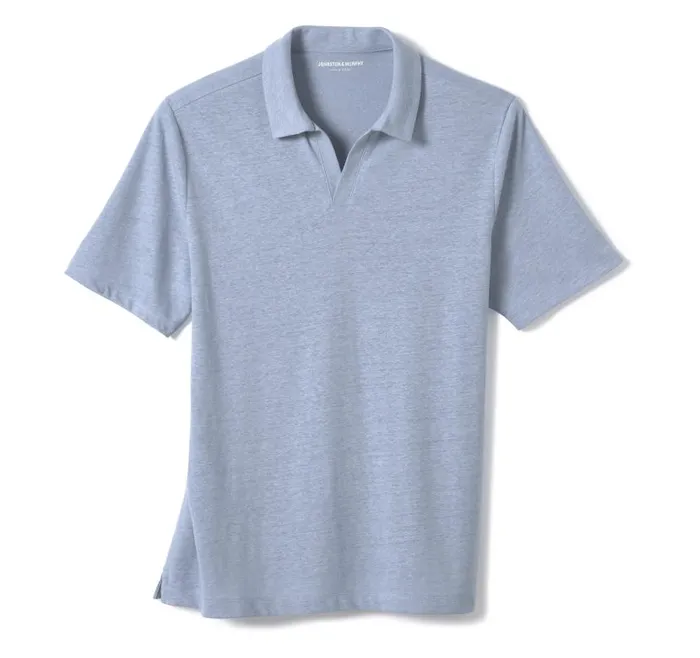 Men Johnston and Murphy Polos and Tees LinenBlend VNeck Polo Light Blue Men Johnston and Murphy Polos and Tees LinenBlend VNeck Polo Light Blue