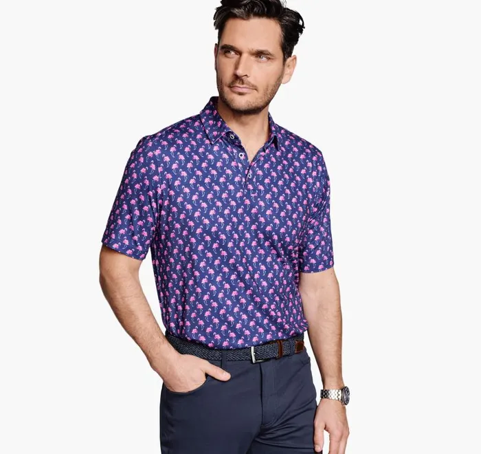 Men Johnston and Murphy Polos and Tees XC4 Performance Polo Navy Flamingo