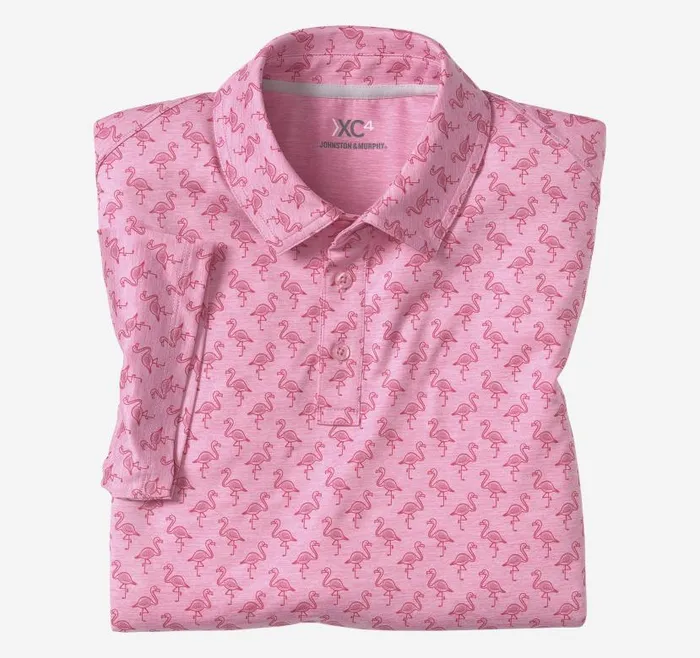 Men Johnston and Murphy Polos and Tees XC4 Performance Polo Pink Tonal Flamingo