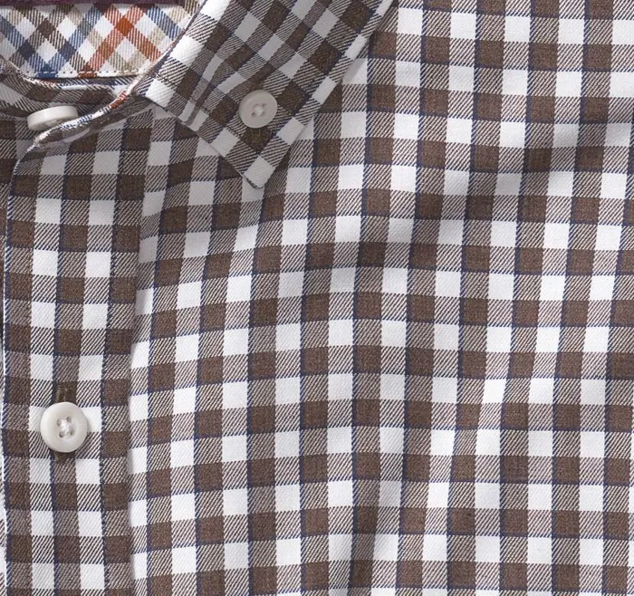 Men Johnston and Murphy Shirts LongSleeve Twill Checked Shirt Brown Border Gingham Men Johnston and Murphy Shirts LongSleeve Twill Checked Shirt Brown Border Gingham