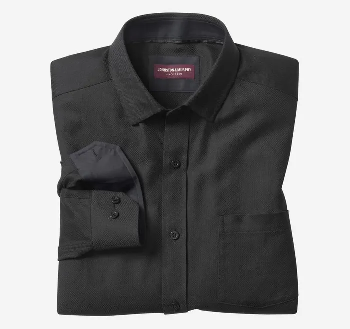 Men Johnston and Murphy Shirts Premium Cotton Shirts Black Birdseye