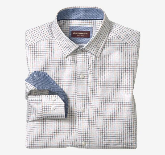 Men Johnston and Murphy Shirts Premium Cotton Shirts White Multi Small Outline Grid Men Johnston and Murphy Shirts Premium Cotton Shirts White Multi Small Outline Grid