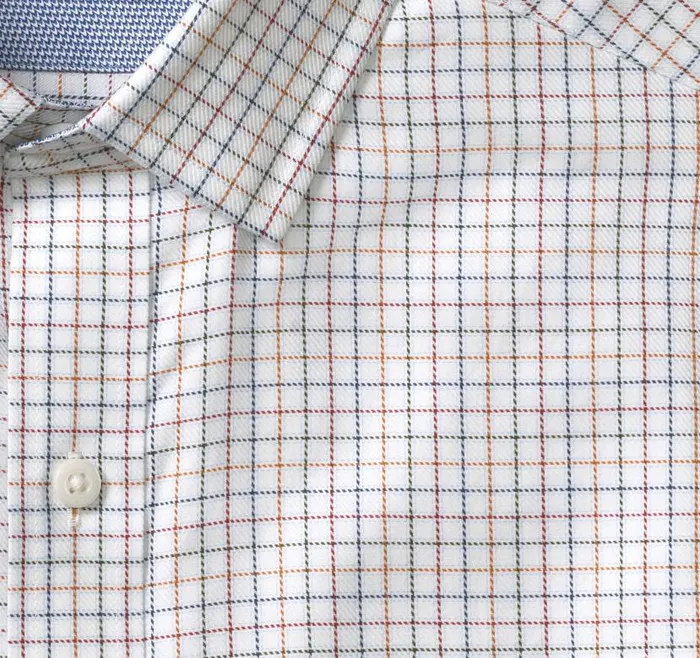 Men Johnston and Murphy Shirts Premium Cotton Shirts White Multi Small Outline Grid