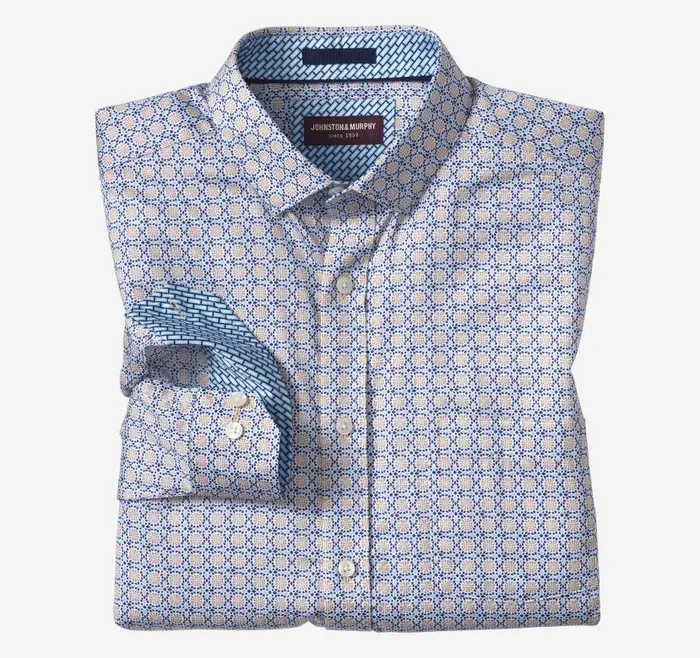 Men Johnston and Murphy Shirts Printed Cotton Shirt Light Blue Tile