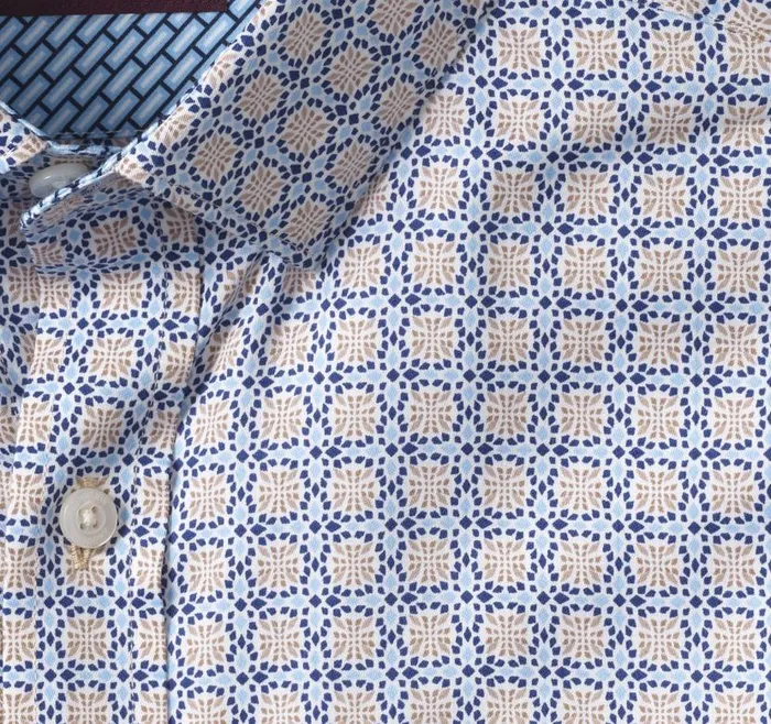 Men Johnston and Murphy Shirts Printed Cotton Shirt Light Blue Tile Men Johnston and Murphy Shirts Printed Cotton Shirt Light Blue Tile