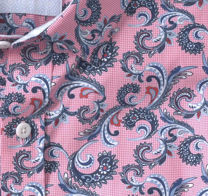 Men Johnston and Murphy Shirts Printed Cotton Shirt Pink Checkered Paisley Men Johnston and Murphy Shirts Printed Cotton Shirt Pink Checkered Paisley