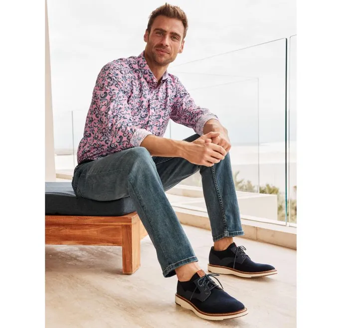 Men Johnston and Murphy Shirts Printed Cotton Shirt Pink Checkered Paisley Men Johnston and Murphy Shirts Printed Cotton Shirt Pink Checkered Paisley