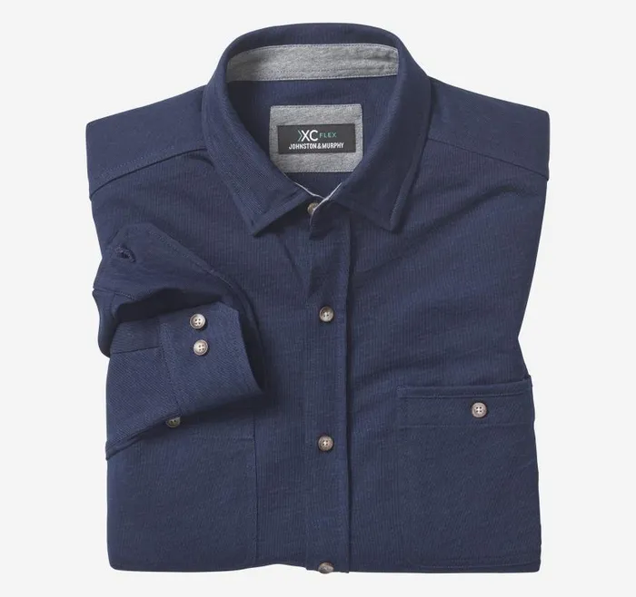 Men Johnston and Murphy Shirts XC Flex Stretch Indigo LongSleeve Shirt Navy
