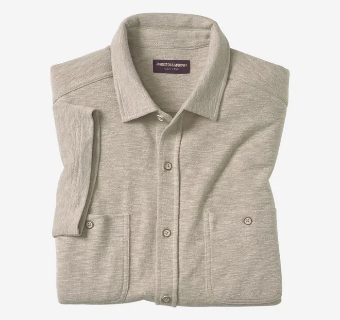 Men Johnston and Murphy ShortSleeve Shirts Double Pocket Knit Shirt Sand