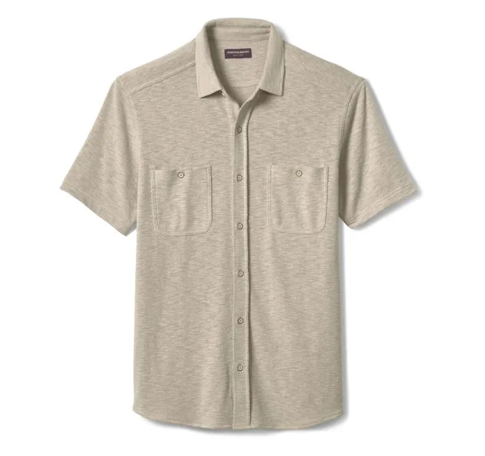 Men Johnston and Murphy ShortSleeve Shirts Double Pocket Knit Shirt Sand Men Johnston and Murphy ShortSleeve Shirts Double Pocket Knit Shirt Sand