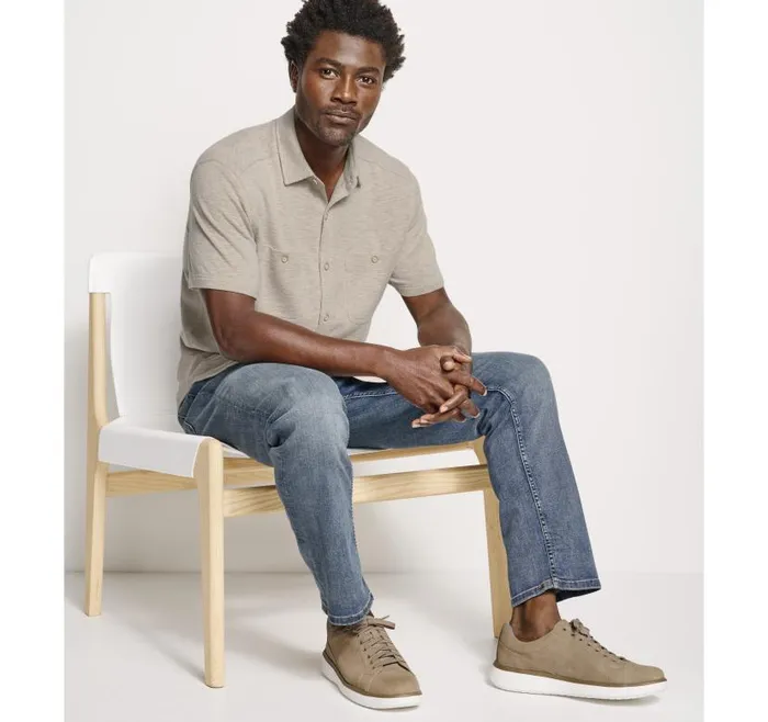 Men Johnston and Murphy ShortSleeve Shirts Double Pocket Knit Shirt Sand Men Johnston and Murphy ShortSleeve Shirts Double Pocket Knit Shirt Sand