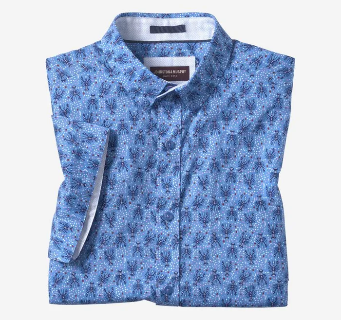 Men Johnston and Murphy ShortSleeve Shirts Printed Cotton ShortSleeve Shirt Blue Lobster Men Johnston and Murphy ShortSleeve Shirts Printed Cotton ShortSleeve Shirt Blue Lobster