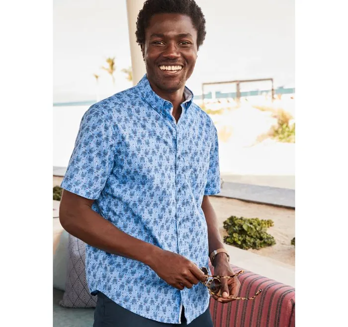 Men Johnston and Murphy ShortSleeve Shirts Printed Cotton ShortSleeve Shirt Blue Lobster Men Johnston and Murphy ShortSleeve Shirts Printed Cotton ShortSleeve Shirt Blue Lobster