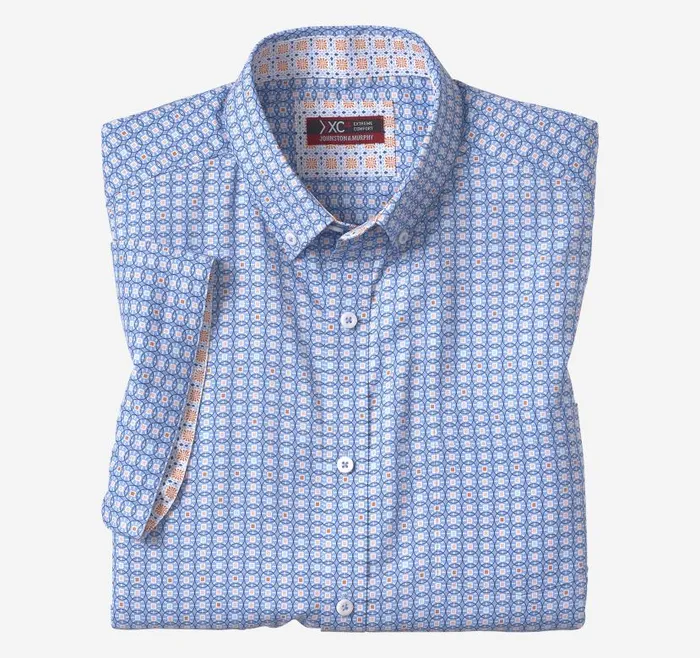 Men Johnston and Murphy ShortSleeve Shirts XC4 ShortSleeve Stretch Woven Shirt Blue Multi Linked Circle Men Johnston and Murphy ShortSleeve Shirts XC4 ShortSleeve Stretch Woven Shirt Blue Multi Linked Circle