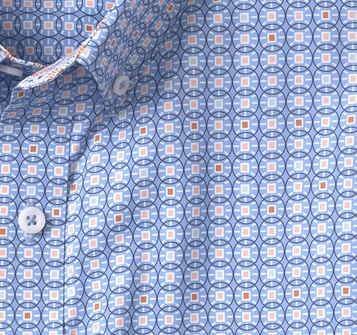 Men Johnston and Murphy ShortSleeve Shirts XC4 ShortSleeve Stretch Woven Shirt Blue Multi Linked Circle Men Johnston and Murphy ShortSleeve Shirts XC4 ShortSleeve Stretch Woven Shirt Blue Multi Linked Circle
