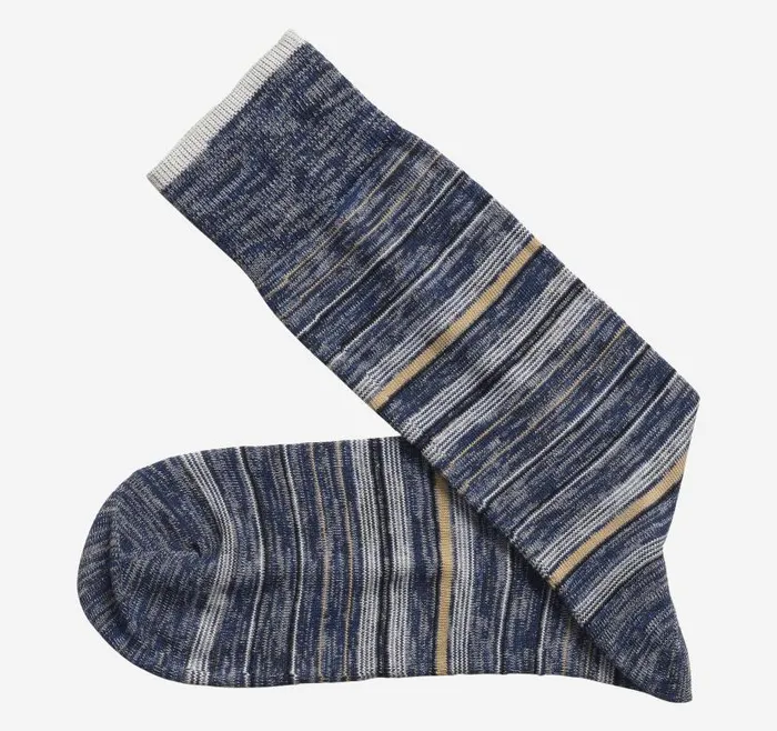 Men Johnston and Murphy Socks Heather Stripe Socks Navy Variegated Stripe