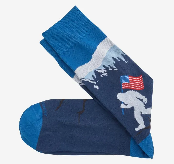 Men Johnston and Murphy Socks Novelty Socks Blue Yeti And Flag