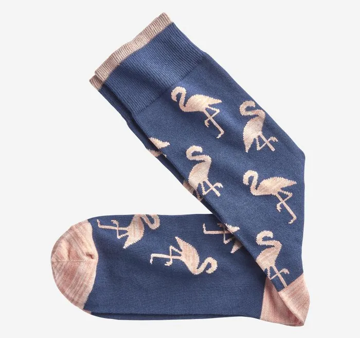 Men Johnston and Murphy Socks Novelty Socks Navy Flamingo