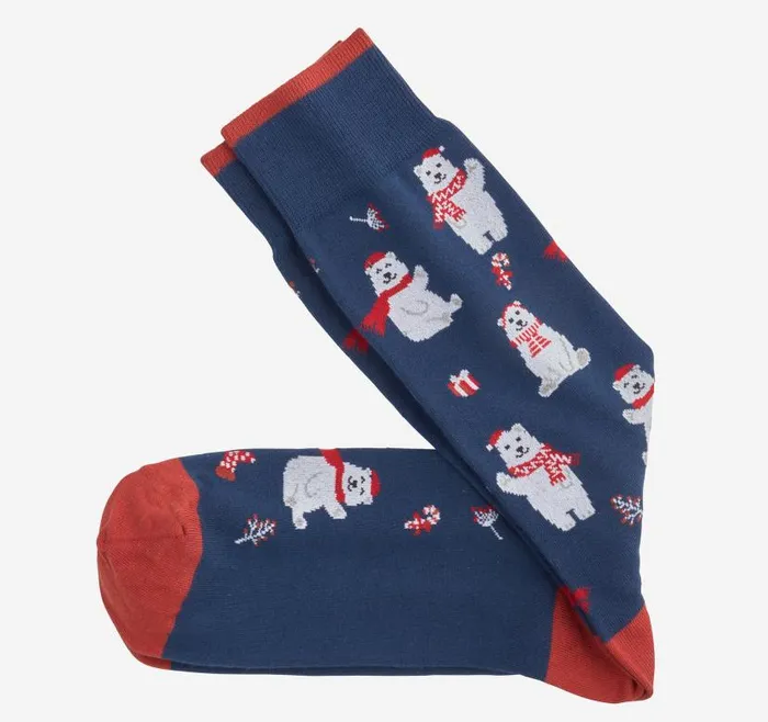 Men Johnston and Murphy Socks Pima Cotton HolidayThemed Socks Blue Polar Bears