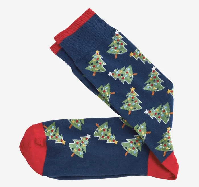 Men Johnston and Murphy Socks Pima Cotton HolidayThemed Socks Navy Christmas Trees