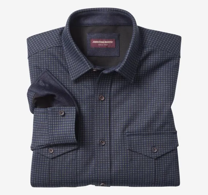 Men Johnston and Murphy Sweaters and Knits ButtonFront Knits Navy Mini Gingham