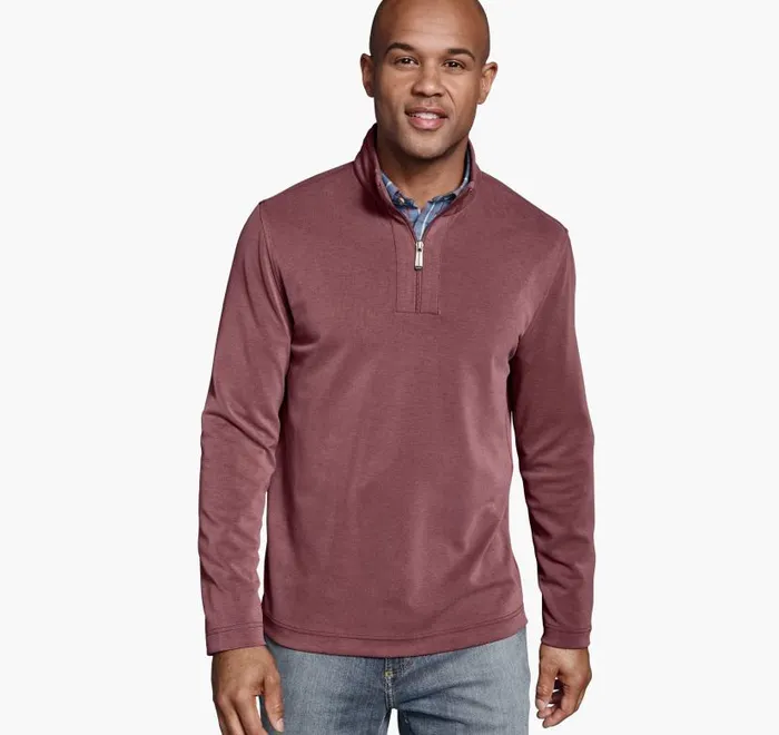 Men Johnston and Murphy Sweaters and Knits Vintage Washed QuarterZip Red