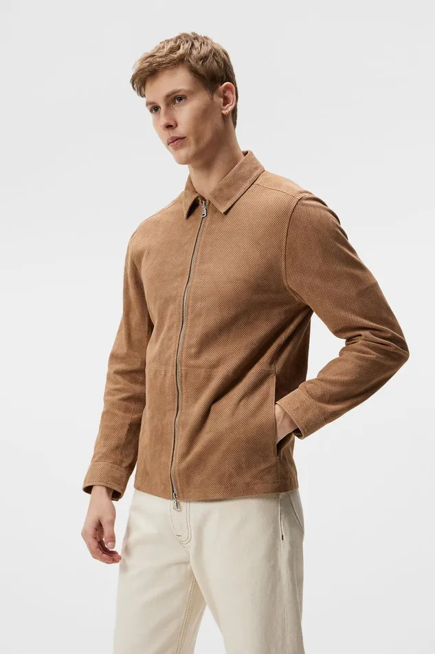 Men Jonah Perfor Suede Overshirt Tiger Brown JLindeberg Overshirts