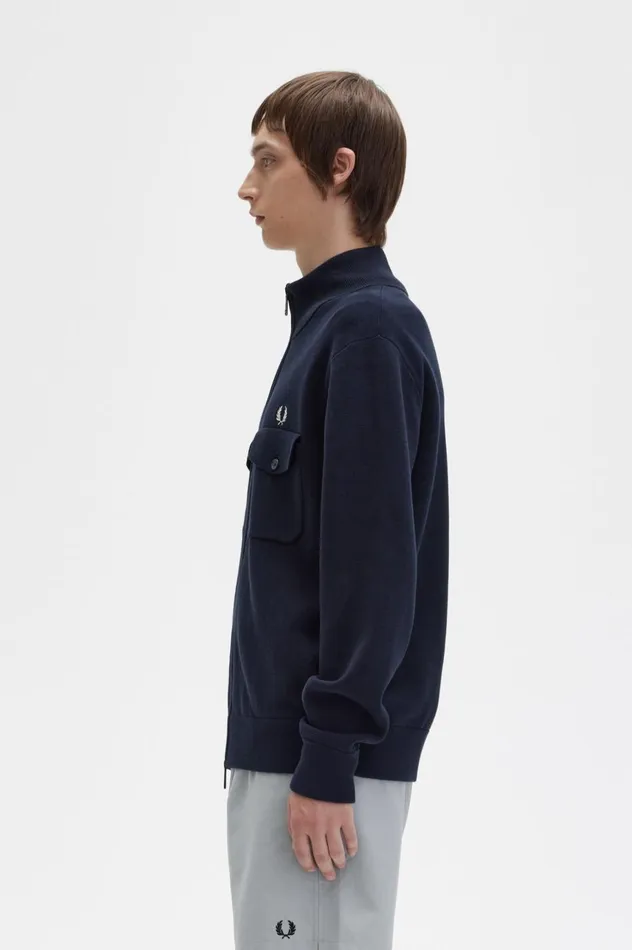 Men Knitted Track Jacket Navy Fred Perry Knitwear