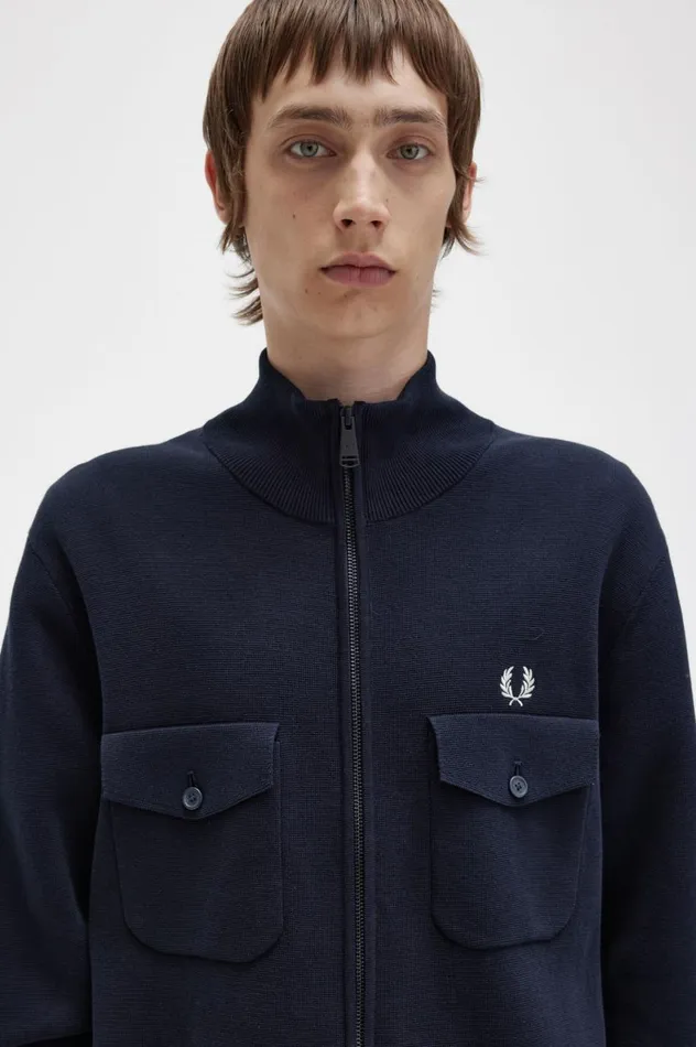 Men Knitted Track Jacket Navy Fred Perry Knitwear