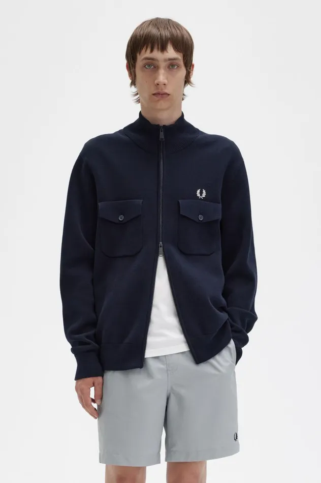 Men Knitted Track Jacket Navy Fred Perry Knitwear