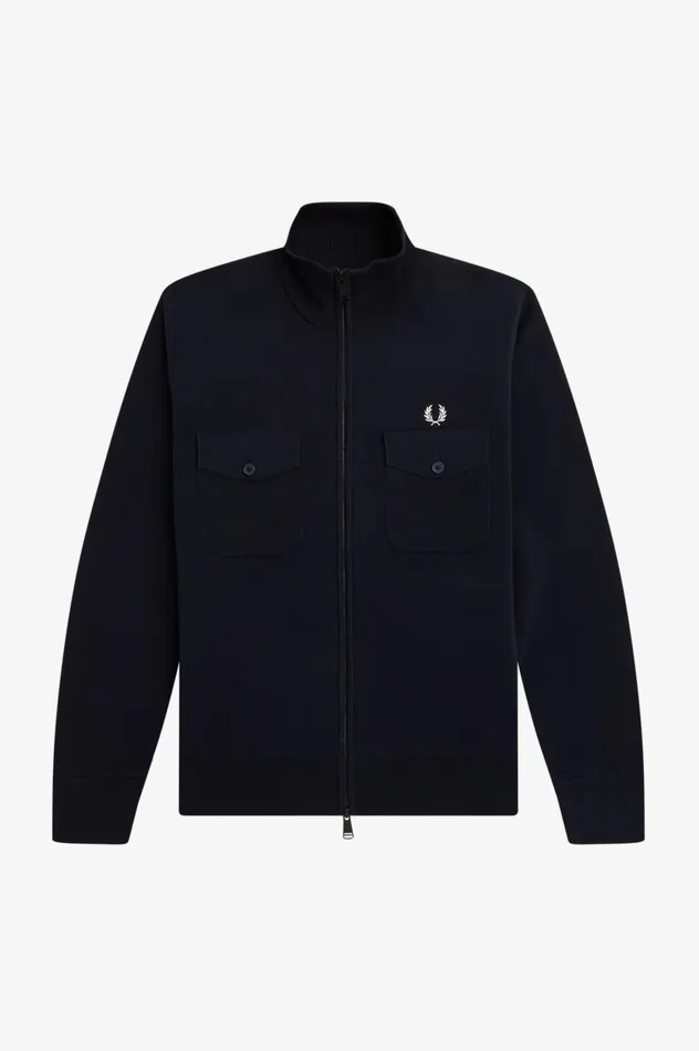 Men Knitted Track Jacket Navy Fred Perry Knitwear