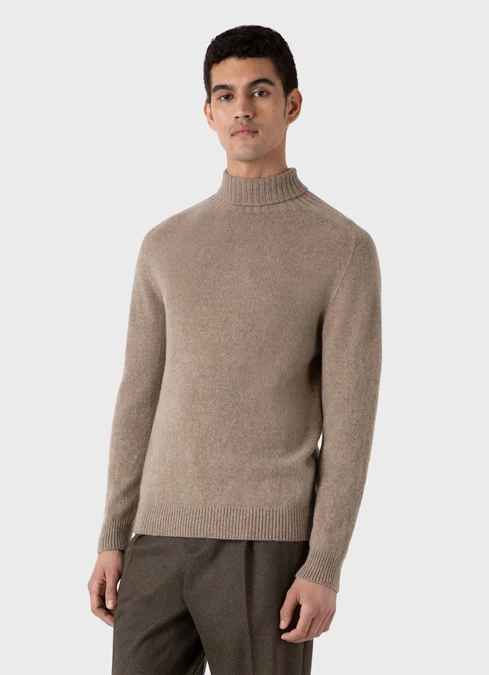 Men Knitwear ussunspel Lambswool Roll Neck Sandstone