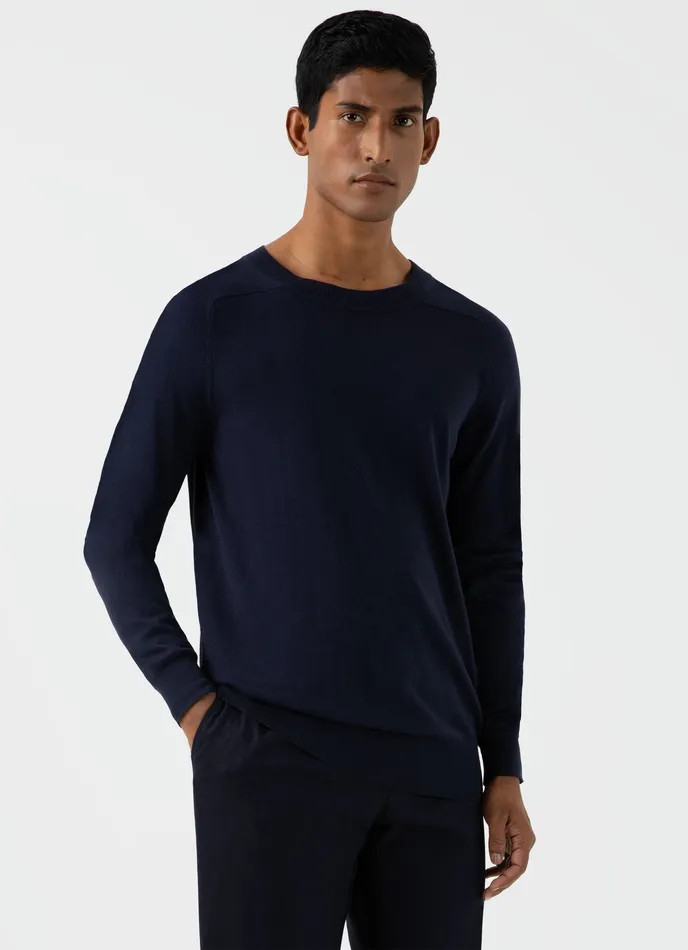 Men Knitwear ussunspel Sea Island Cashmere Crew Neck Jumper Navy Men Knitwear ussunspel Sea Island Cashmere Crew Neck Jumper Navy