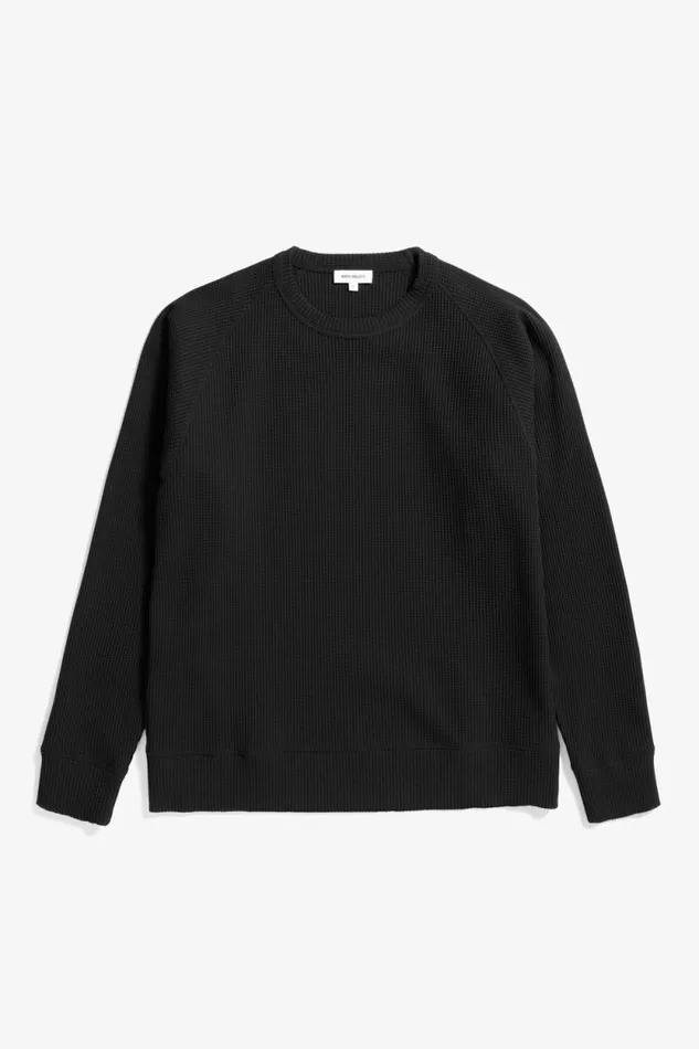 Men Kristian Relaxed Tech Waffle Sweater Black Norse Projects Sweatshirts