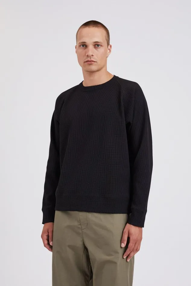 Men Kristian Relaxed Tech Waffle Sweater Black Norse Projects Sweatshirts