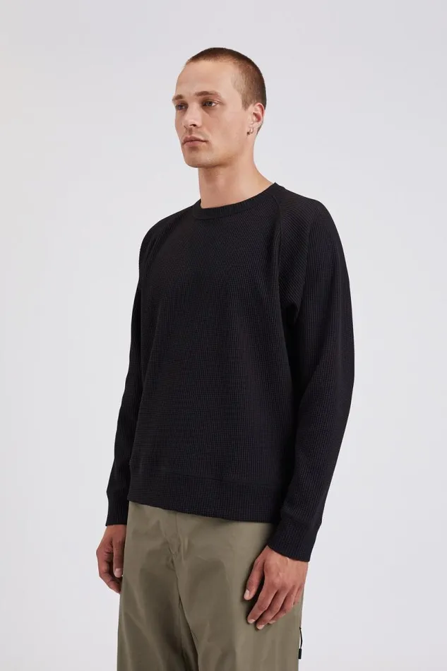 Men Kristian Relaxed Tech Waffle Sweater Black Norse Projects Sweatshirts