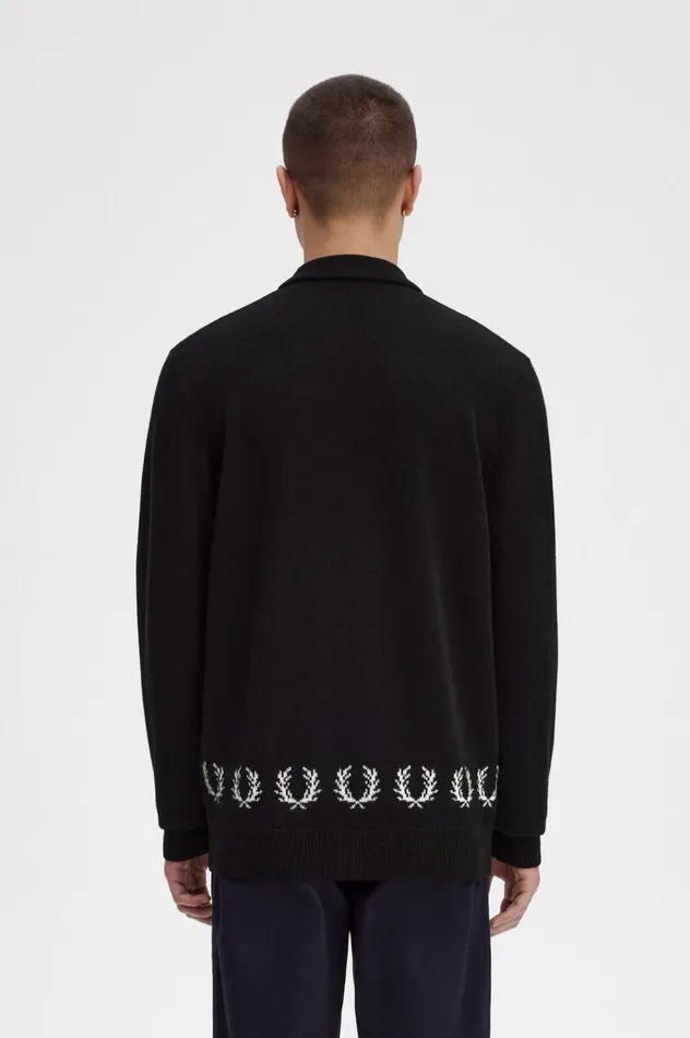 Men Laurel Wreath Trim Knitted Shirt Black Fred Perry Knitwear