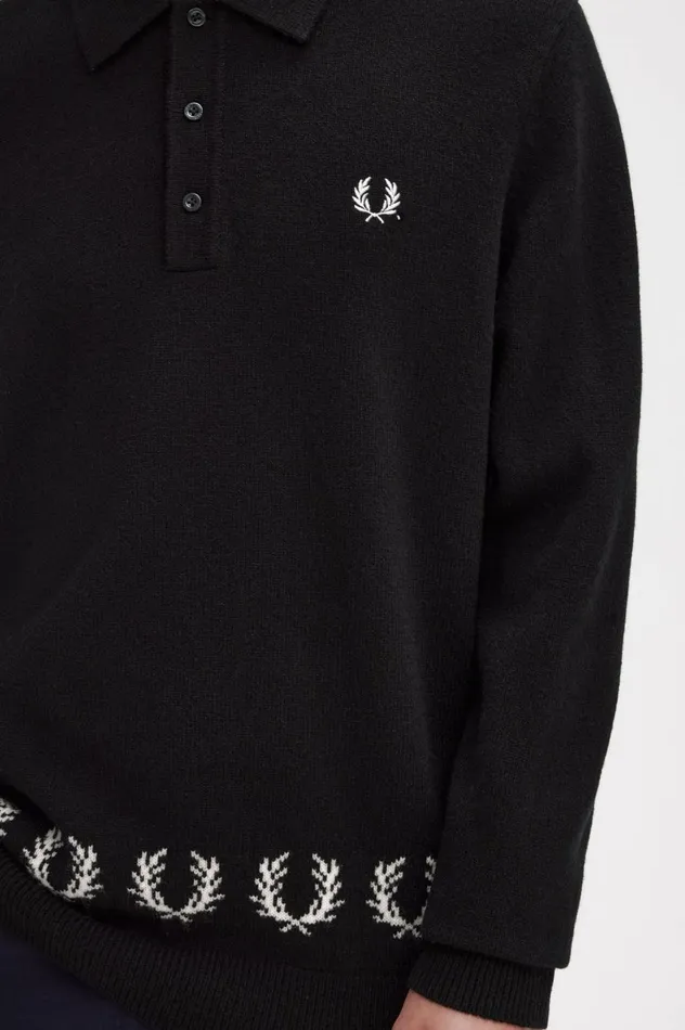 Men Laurel Wreath Trim Knitted Shirt Black Fred Perry Knitwear