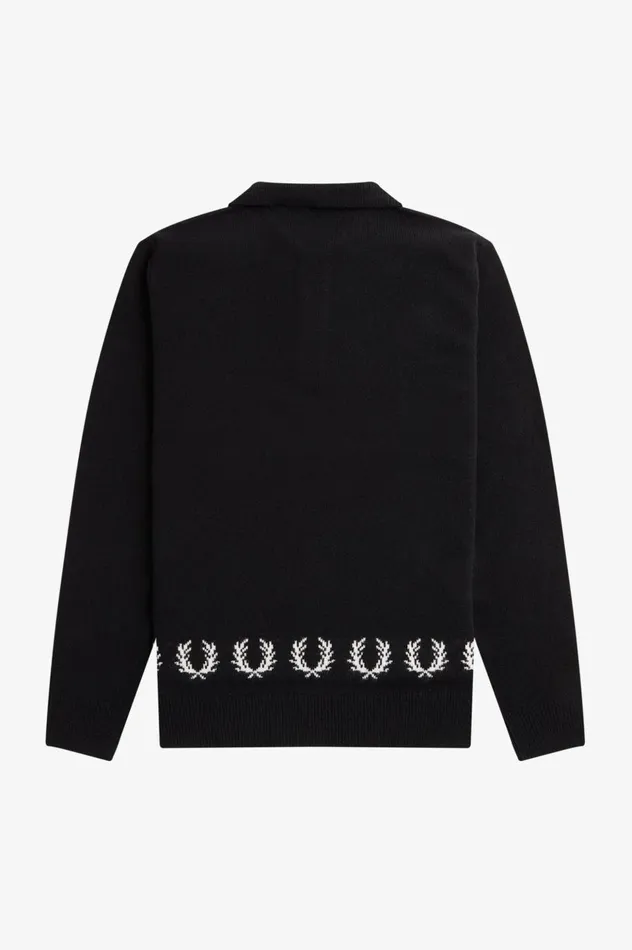 Men Laurel Wreath Trim Knitted Shirt Black Fred Perry Knitwear