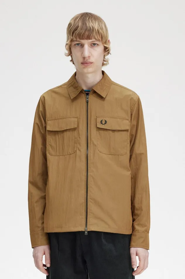 Men Lightweight ZipThrough Overshirt Shaded Stone Fred Perry Overshirts