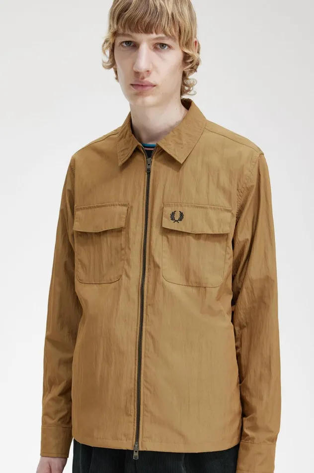 Men Lightweight ZipThrough Overshirt Shaded Stone Fred Perry Overshirts