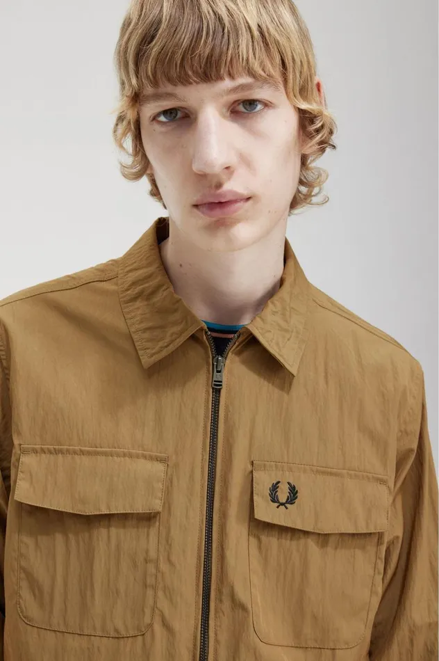 Men Lightweight ZipThrough Overshirt Shaded Stone Fred Perry Overshirts