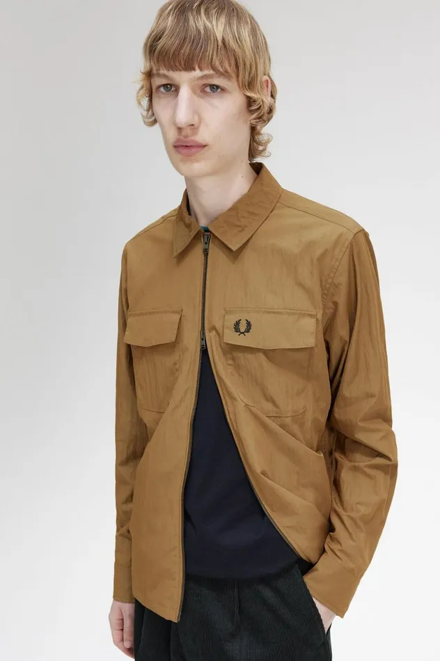 Men Lightweight ZipThrough Overshirt Shaded Stone Fred Perry Overshirts