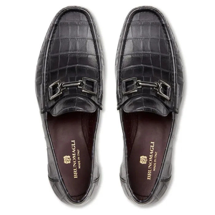 Men Loafers and Slipons Bruno Magli Trieste Classic Moccasin Black Croc