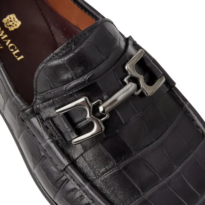 Men Loafers and Slipons Bruno Magli Trieste Classic Moccasin Black Croc