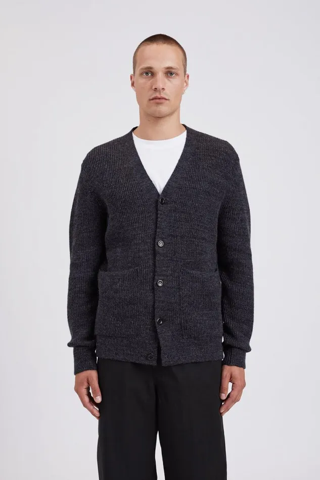 Men Loki Wool Cotton Rib Cardigan Dark Grey Melange Norse Projects Knitwear