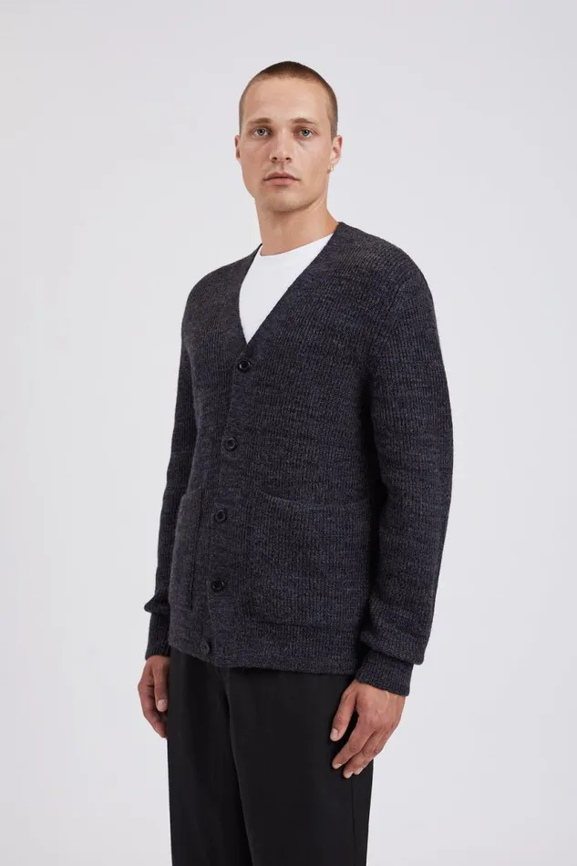 Men Loki Wool Cotton Rib Cardigan Dark Grey Melange Norse Projects Knitwear