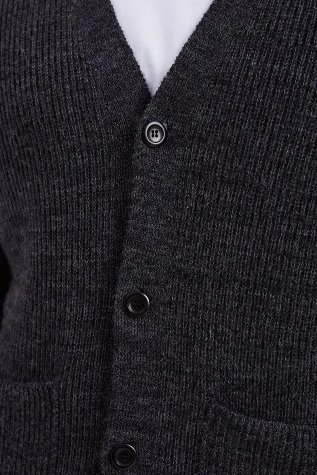 Men Loki Wool Cotton Rib Cardigan Dark Grey Melange Norse Projects Knitwear